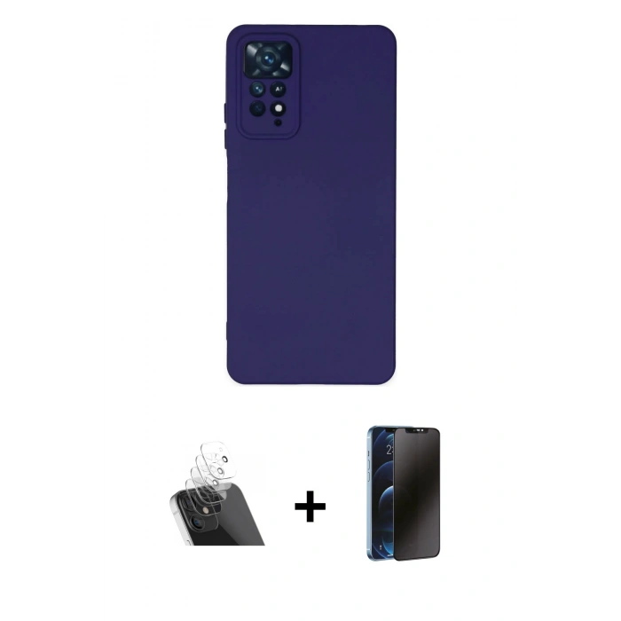MARSİLYAN™- Redmi Note 11 Pro Kılıf Ahenk Serisi - Siyah 3D Antistatik Hayalet Cam Ekran Koruyucu + Kamera Lens Koruma Cam - SF