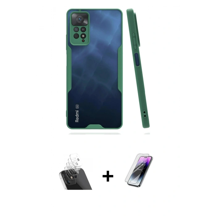 MARSİLYAN™- Redmi Note 11 Pro Kılıf Atlas Asil Serisi - Şeffaf Pasifik Cam Ekran Koruyucu + Şeffaf Kamera Lens Koruma Cam