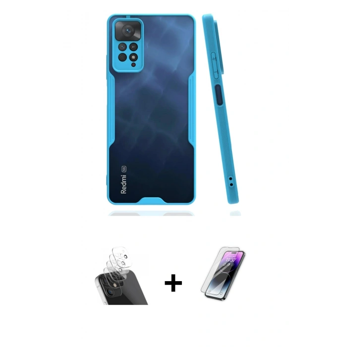 MARSİLYAN™- Redmi Note 11 Pro Kılıf Atlas Asil Serisi - Şeffaf Pasifik Cam Ekran Koruyucu + Şeffaf Kamera Lens Koruma Cam