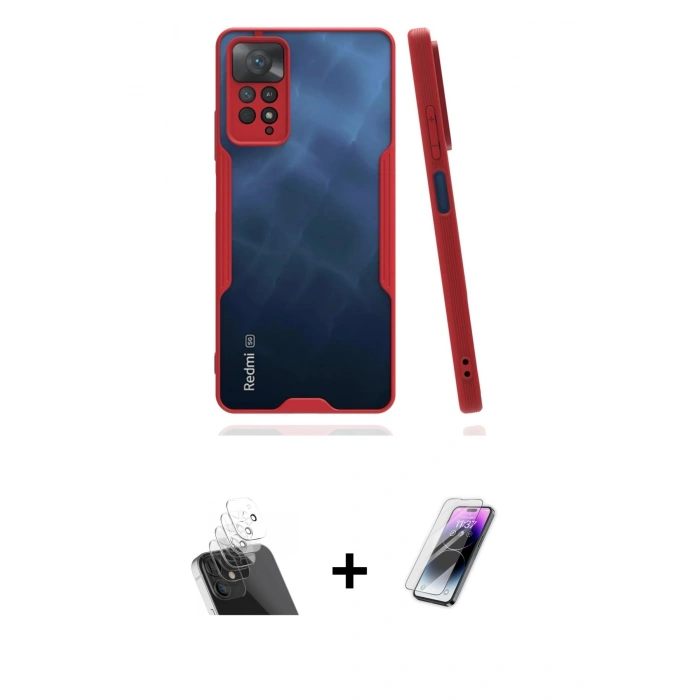 MARSİLYAN™- Redmi Note 11 Pro Kılıf Atlas Asil Serisi - Şeffaf Pasifik Cam Ekran Koruyucu + Şeffaf Kamera Lens Koruma Cam