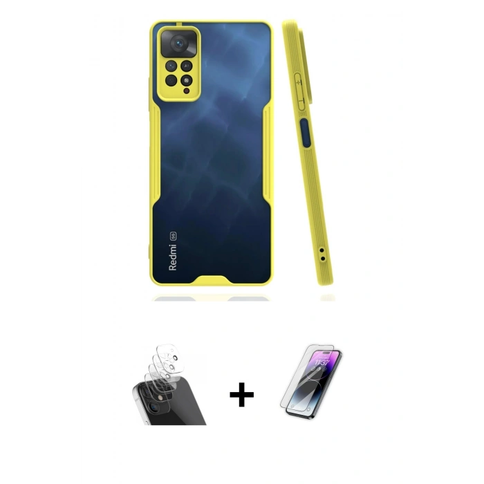 MARSİLYAN™- Redmi Note 11 Pro Kılıf Atlas Asil Serisi - Şeffaf Pasifik Cam Ekran Koruyucu + Şeffaf Kamera Lens Koruma Cam