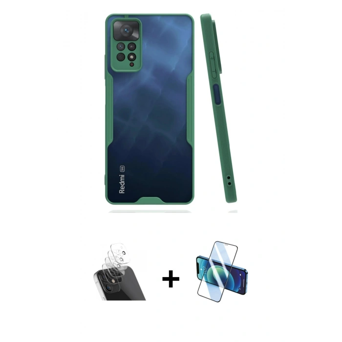 MARSİLYAN™- Redmi Note 11 Pro Kılıf Atlas Asil Serisi - Siyah 3D Antistatik Cam Ekran Koruyucu + Kamera Lens Koruma Cam - SF