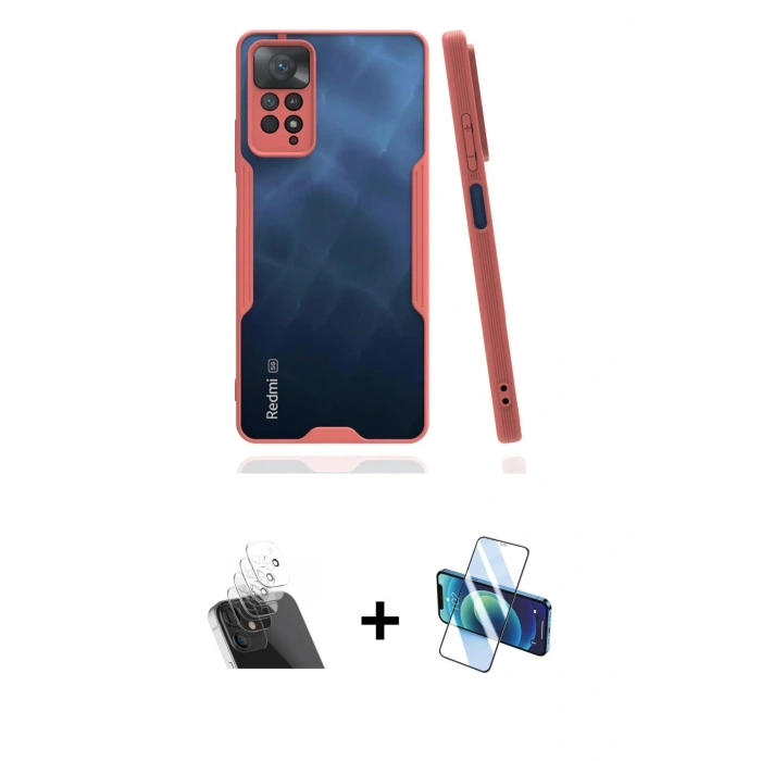 MARSİLYAN™- Redmi Note 11 Pro Kılıf Atlas Asil Serisi - Siyah 3D Antistatik Cam Ekran Koruyucu + Kamera Lens Koruma Cam - SF