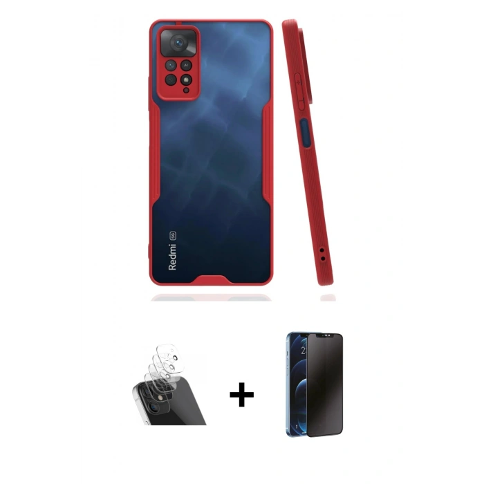 MARSİLYAN™- Redmi Note 11 Pro Kılıf Atlas Asil Serisi - Siyah 3D Antistatik Hayalet Cam Ekran Koruyucu + Kamera Lens Koruma Cam - SF