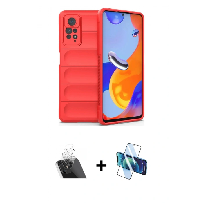 MARSİLYAN™- Redmi Note 11 Pro Kılıf Atlas Koleksiyonu - Siyah 3D Antistatik Cam Ekran Koruyucu + Kamera Lens Koruma Cam - SF