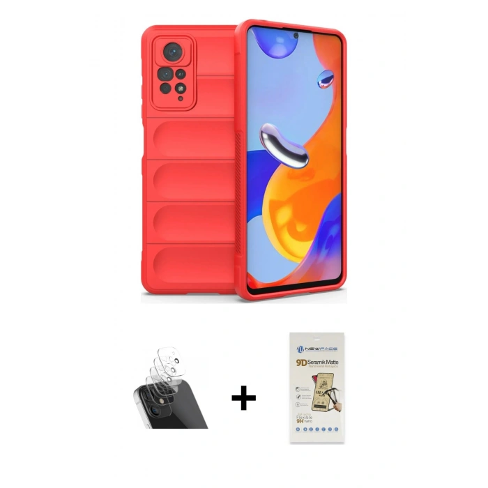 MARSİLYAN™- Redmi Note 11 Pro Kılıf Atlas Koleksiyonu - Siyah Mat Seramik Nano Ekran Koruyucu + Şeffaf Kamera Lens Koruma Cam