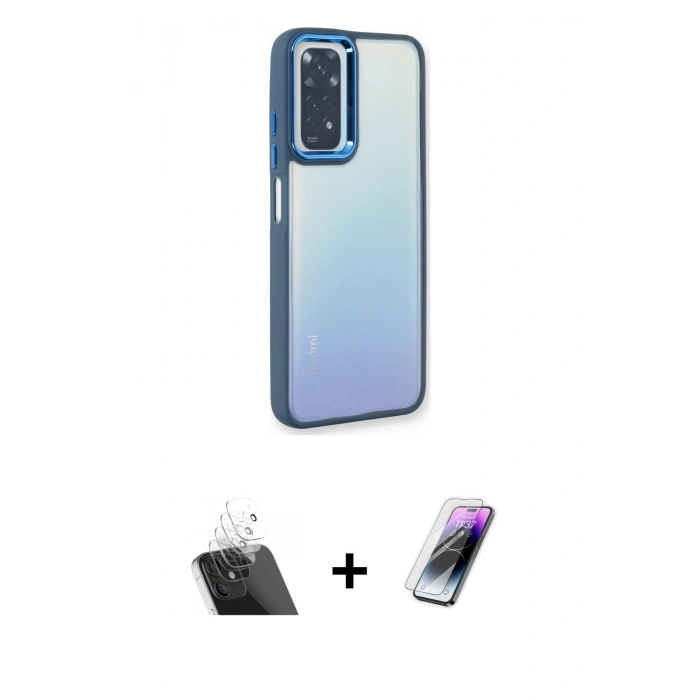 MARSİLYAN™- Redmi Note 11 Pro Kılıf Eksen Doku Prime - Şeffaf Pasifik Cam Ekran Koruyucu + Kamera Lens Koruma Cam - SF