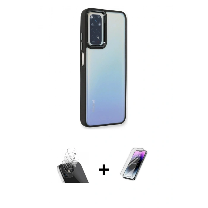 MARSİLYAN™- Redmi Note 11 Pro Kılıf Eksen Doku Prime - Şeffaf Pasifik Cam Ekran Koruyucu + Kamera Lens Koruma Cam - SF