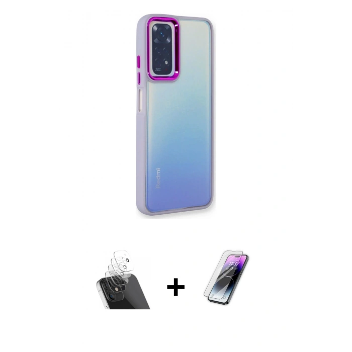 MARSİLYAN™- Redmi Note 11 Pro Kılıf Eksen Doku Prime - Şeffaf Pasifik Cam Ekran Koruyucu + Kamera Lens Koruma Cam - SF