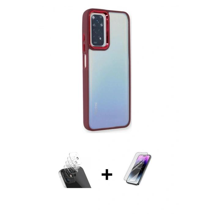 MARSİLYAN™- Redmi Note 11 Pro Kılıf Eksen Doku Prime - Şeffaf Pasifik Cam Ekran Koruyucu + Kamera Lens Koruma Cam - SF