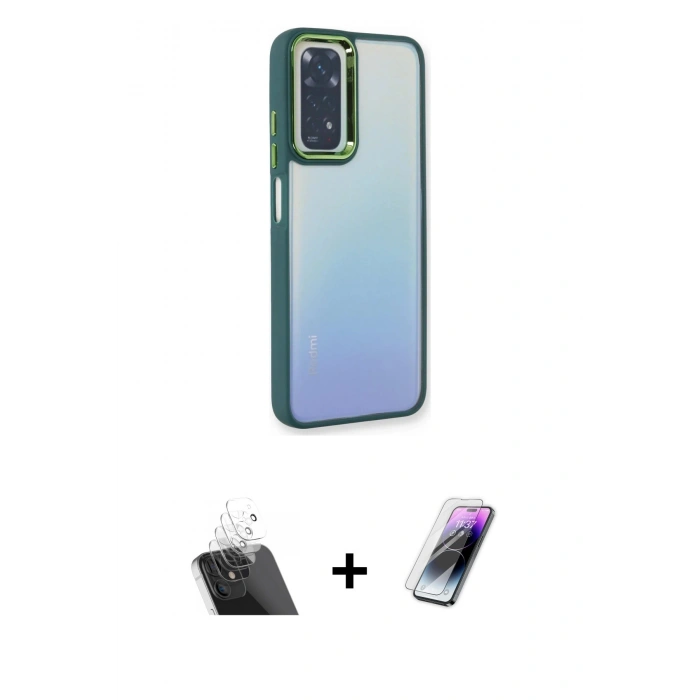 MARSİLYAN™- Redmi Note 11 Pro Kılıf Eksen Doku Prime - Şeffaf Pasifik Cam Ekran Koruyucu + Kamera Lens Koruma Cam - SF