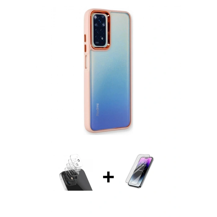 MARSİLYAN™- Redmi Note 11 Pro Kılıf Eksen Doku Prime - Şeffaf Pasifik Cam Ekran Koruyucu + Kamera Lens Koruma Cam - SF