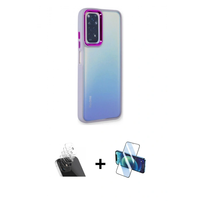 MARSİLYAN™- Redmi Note 11 Pro Kılıf Eksen Doku Prime - Siyah 3D Antistatik Cam Ekran Koruyucu + Kamera Lens Koruma Cam - SF