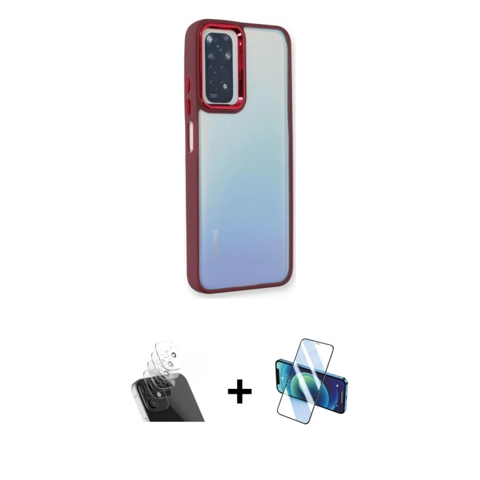 MARSİLYAN™- Redmi Note 11 Pro Kılıf Eksen Doku Prime - Siyah 3D Antistatik Cam Ekran Koruyucu + Kamera Lens Koruma Cam - SF