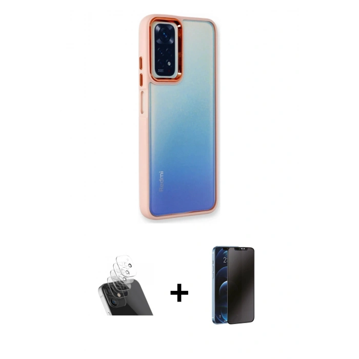 MARSİLYAN™- Redmi Note 11 Pro Kılıf Eksen Doku Prime - Siyah 3D Antistatik Hayalet Cam Ekran Koruyucu + Kamera Lens Koruma Cam - SF