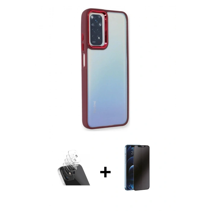 MARSİLYAN™- Redmi Note 11 Pro Kılıf Eksen Doku Prime - Siyah 3D Antistatik Hayalet Cam Ekran Koruyucu + Kamera Lens Koruma Cam - SF