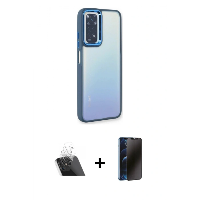 MARSİLYAN™- Redmi Note 11 Pro Kılıf Eksen Doku Prime - Siyah 3D Antistatik Hayalet Cam Ekran Koruyucu + Kamera Lens Koruma Cam - SF