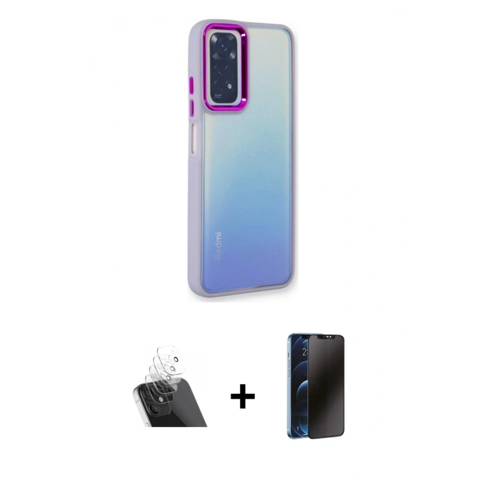MARSİLYAN™- Redmi Note 11 Pro Kılıf Eksen Doku Prime - Siyah 3D Antistatik Hayalet Cam Ekran Koruyucu + Kamera Lens Koruma Cam - SF