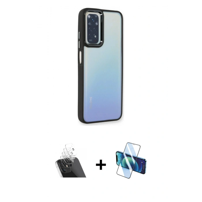 MARSİLYAN™- Redmi Note 11 Pro Kılıf Eksen Doku Prime - Siyah 3D Antistatik Seramik Nano Ekran Koruyucu + Kamera Lens Koruma Cam - SF