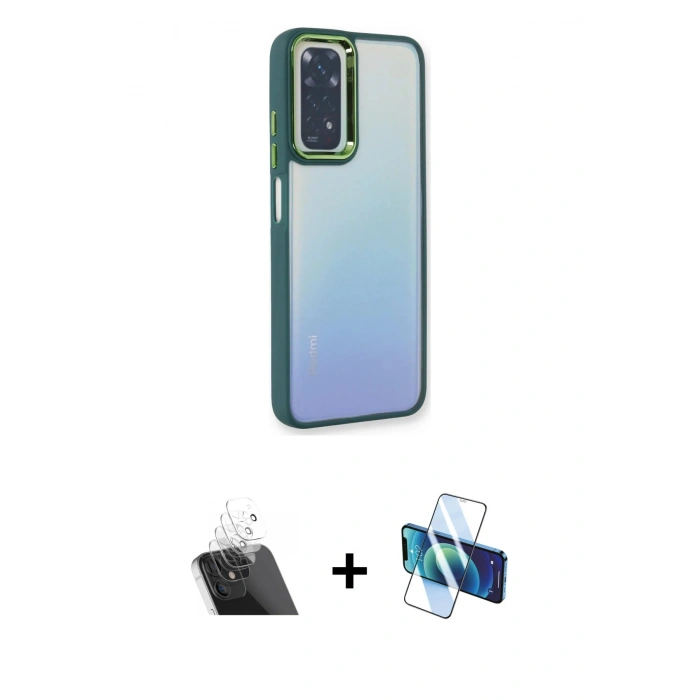 MARSİLYAN™- Redmi Note 11 Pro Kılıf Eksen Doku Prime - Siyah 3D Antistatik Seramik Nano Ekran Koruyucu + Kamera Lens Koruma Cam - SF