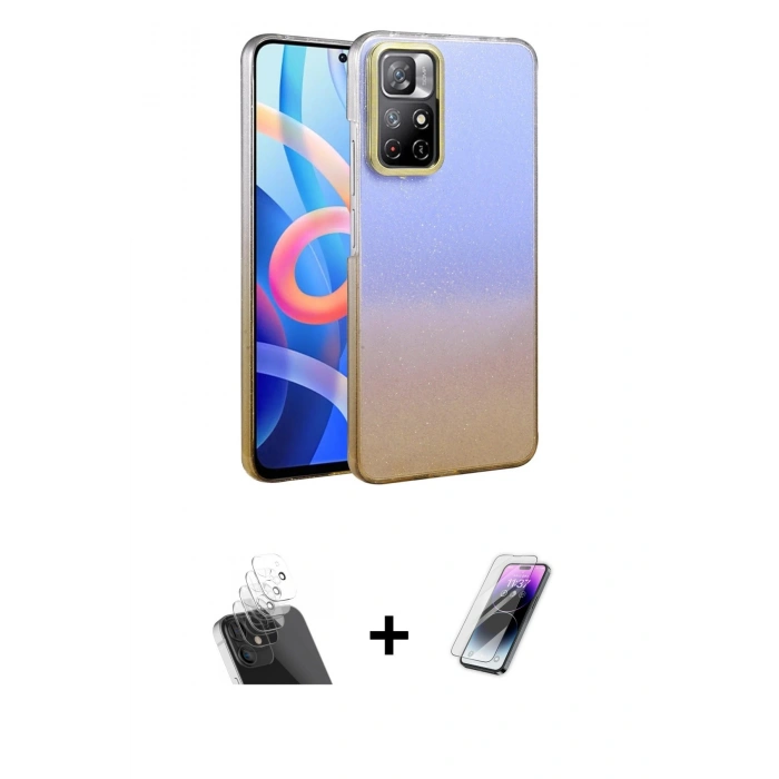 MARSİLYAN™- Redmi Note 11 Pro Kılıf Kıvılcım Minimal Özel Seri - Şeffaf Pasifik Cam Ekran Koruyucu + Kamera Lens Koruma Cam - SF