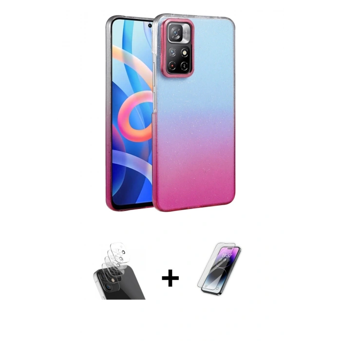 MARSİLYAN™- Redmi Note 11 Pro Kılıf Kıvılcım Minimal Özel Seri - Şeffaf Pasifik Cam Ekran Koruyucu + Kamera Lens Koruma Cam - SF