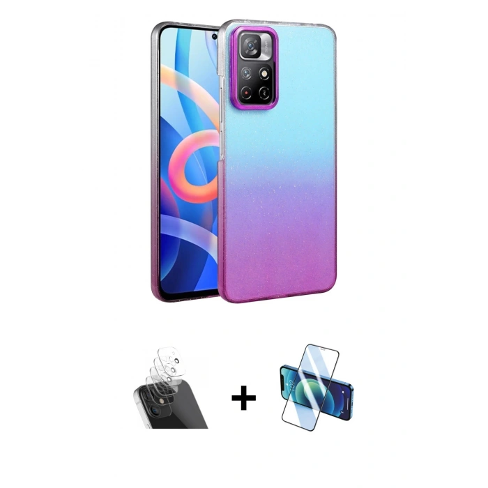 MARSİLYAN™- Redmi Note 11 Pro Kılıf Kıvılcım Minimal Özel Seri - Siyah 3D Antistatik Cam Ekran Koruyucu + Şeffaf Kamera Lens Koruma Cam