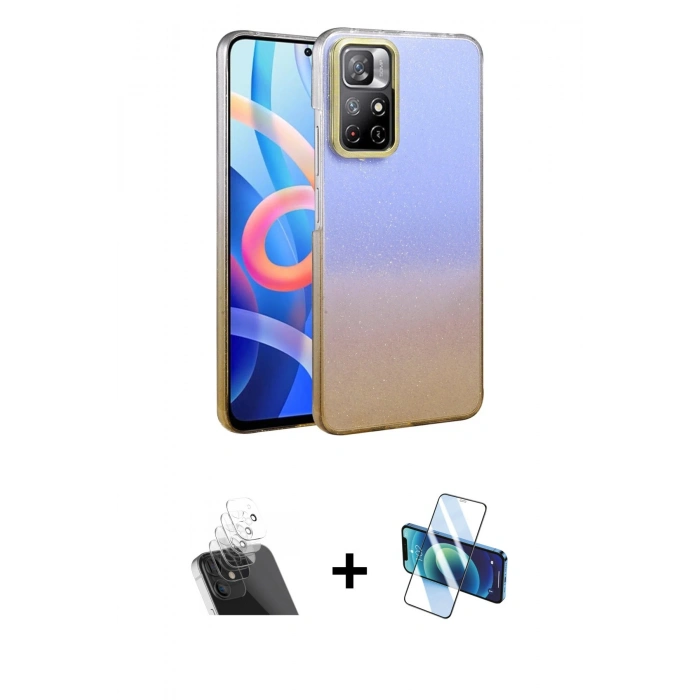 MARSİLYAN™- Redmi Note 11 Pro Kılıf Kıvılcım Minimal Özel Seri - Siyah 3D Antistatik Cam Ekran Koruyucu + Şeffaf Kamera Lens Koruma Cam