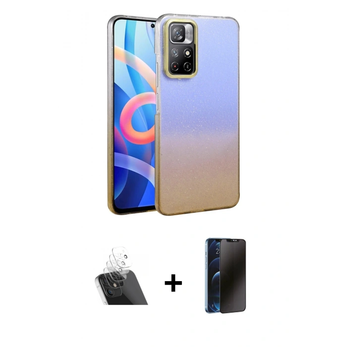 MARSİLYAN™- Redmi Note 11 Pro Kılıf Kıvılcım Minimal Özel Seri - Siyah 3D Antistatik Hayalet Cam Ekran Koruyucu + Kamera Lens Koruma Cam - SF