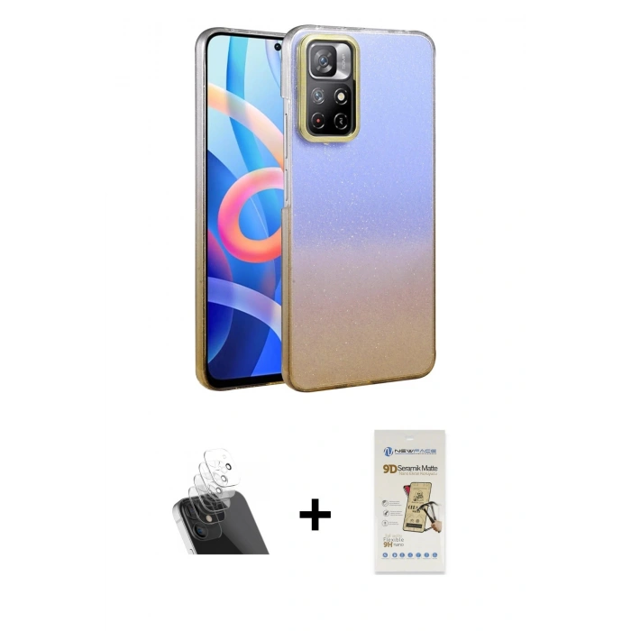 MARSİLYAN™- Redmi Note 11 Pro Kılıf Kıvılcım Minimal Özel Seri - Siyah Mat Seramik Nano Ekran Koruyucu + Kamera Lens Koruma Cam - SF