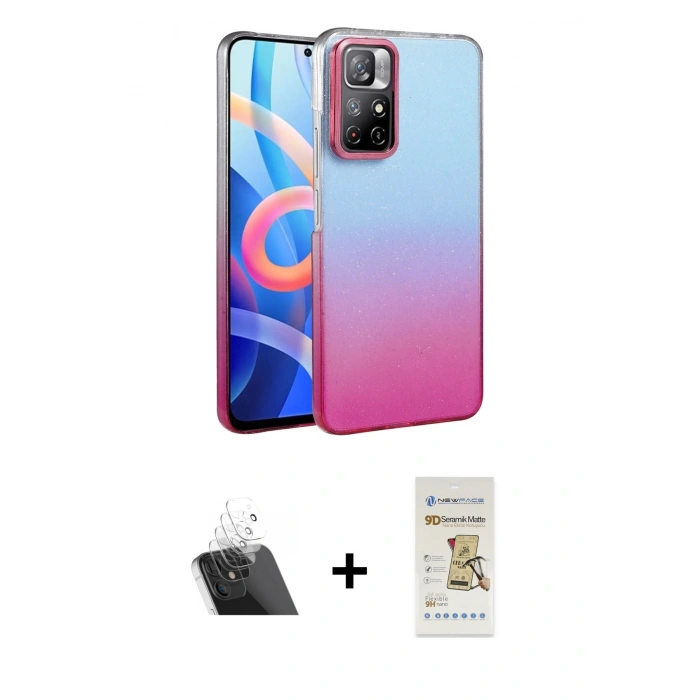 MARSİLYAN™- Redmi Note 11 Pro Kılıf Kıvılcım Minimal Özel Seri - Siyah Mat Seramik Nano Ekran Koruyucu + Kamera Lens Koruma Cam - SF