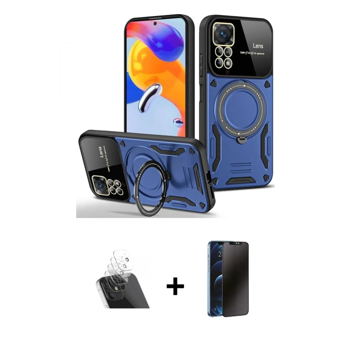 MARSİLYAN™- Redmi Note 11 Pro Kılıf Kıvılcım Modern Serisi - Siyah 3D Antistatik Hayalet Cam Ekran Koruyucu + Şeffaf Kamera Lens Koruma Cam