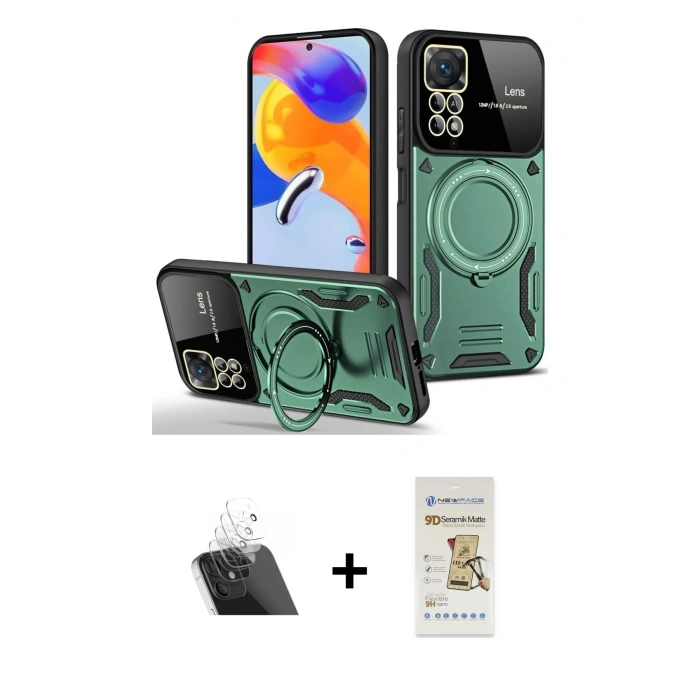 MARSİLYAN™- Redmi Note 11 Pro Kılıf Kıvılcım Modern Serisi - Siyah Mat Seramik Nano Ekran Koruyucu + Kamera Lens Koruma Cam - SF