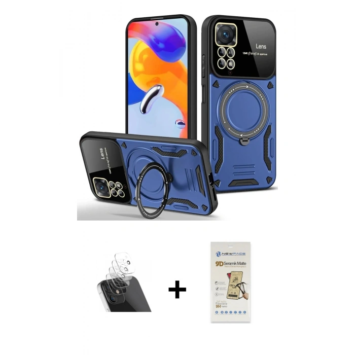 MARSİLYAN™- Redmi Note 11 Pro Kılıf Kıvılcım Modern Serisi - Siyah Mat Seramik Nano Ekran Koruyucu + Kamera Lens Koruma Cam - SF