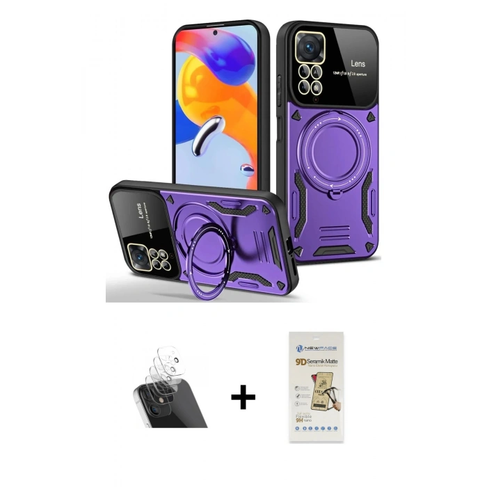 MARSİLYAN™- Redmi Note 11 Pro Kılıf Kıvılcım Modern Serisi - Siyah Mat Seramik Nano Ekran Koruyucu + Kamera Lens Koruma Cam - SF
