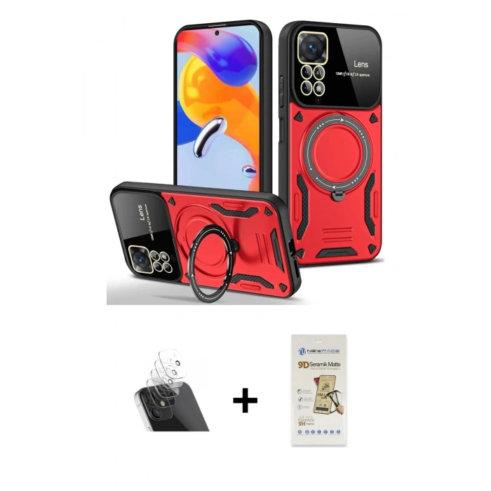 MARSİLYAN™- Redmi Note 11 Pro Kılıf Kıvılcım Modern Serisi - Siyah Mat Seramik Nano Ekran Koruyucu + Kamera Lens Koruma Cam - SF