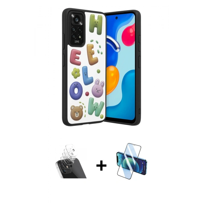 MARSİLYAN™- Redmi Note 11 Pro Kılıf Odak Klasik Serisi - Siyah 3D Antistatik Seramik Nano Ekran Koruyucu + Kamera Lens Koruma Cam - SF