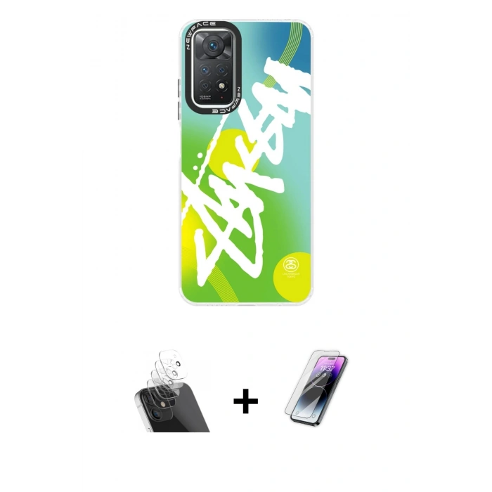 MARSİLYAN™- Redmi Note 11 Pro Kılıf Siluet Çizgi Koleksiyonu - Şeffaf Pasifik Cam Ekran Koruyucu + Kamera Lens Koruma Cam - SF