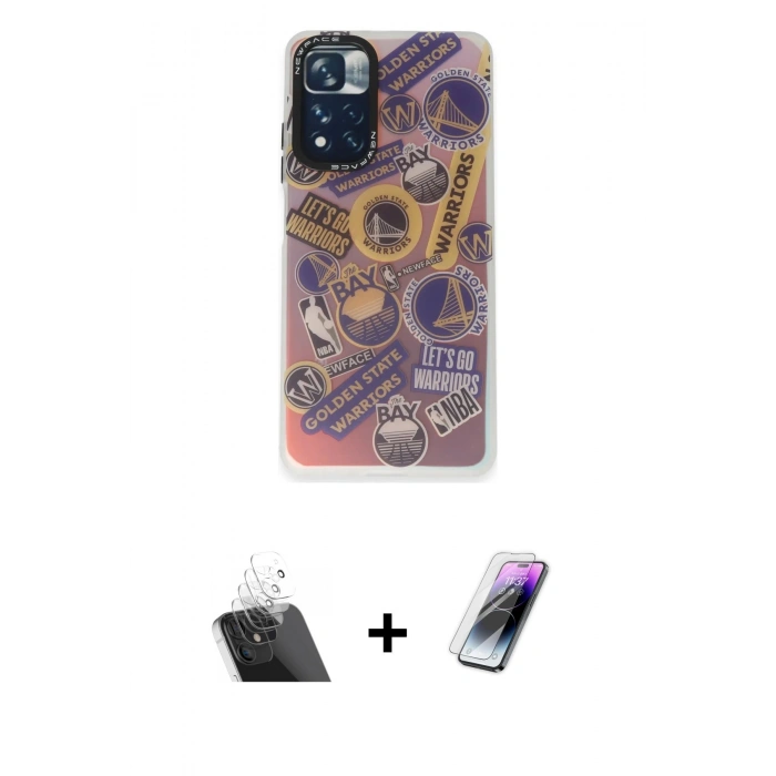 MARSİLYAN™- Redmi Note 11 Pro Kılıf Siluet Çizgi Koleksiyonu - Şeffaf Pasifik Cam Ekran Koruyucu + Kamera Lens Koruma Cam - SF