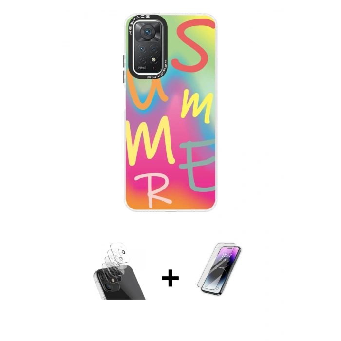 MARSİLYAN™- Redmi Note 11 Pro Kılıf Siluet Çizgi Koleksiyonu - Şeffaf Pasifik Cam Ekran Koruyucu + Kamera Lens Koruma Cam - SF