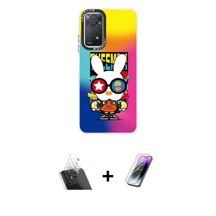 MARSİLYAN™- Redmi Note 11 Pro Kılıf Siluet Çizgi Koleksiyonu - Şeffaf Pasifik Cam Ekran Koruyucu + Kamera Lens Koruma Cam - SF