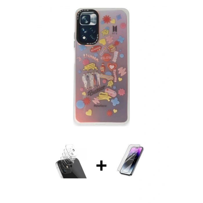 MARSİLYAN™- Redmi Note 11 Pro Kılıf Siluet Çizgi Koleksiyonu - Şeffaf Pasifik Cam Ekran Koruyucu + Kamera Lens Koruma Cam - SF