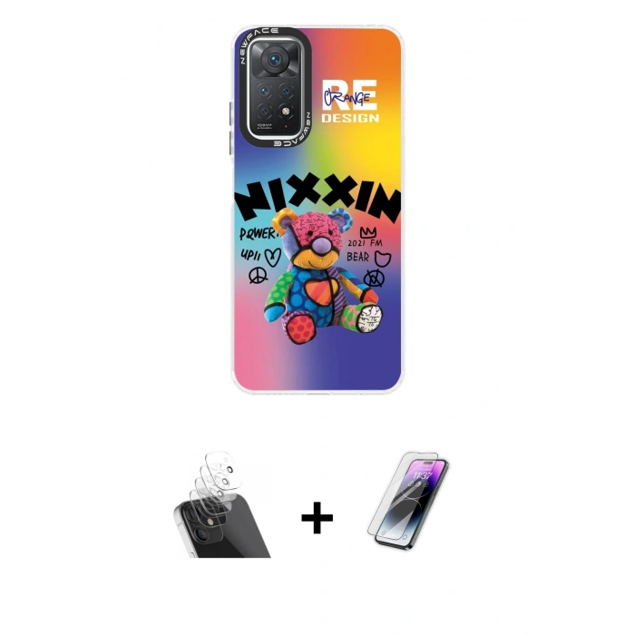 MARSİLYAN™- Redmi Note 11 Pro Kılıf Siluet Çizgi Koleksiyonu - Şeffaf Pasifik Cam Ekran Koruyucu + Kamera Lens Koruma Cam - SF