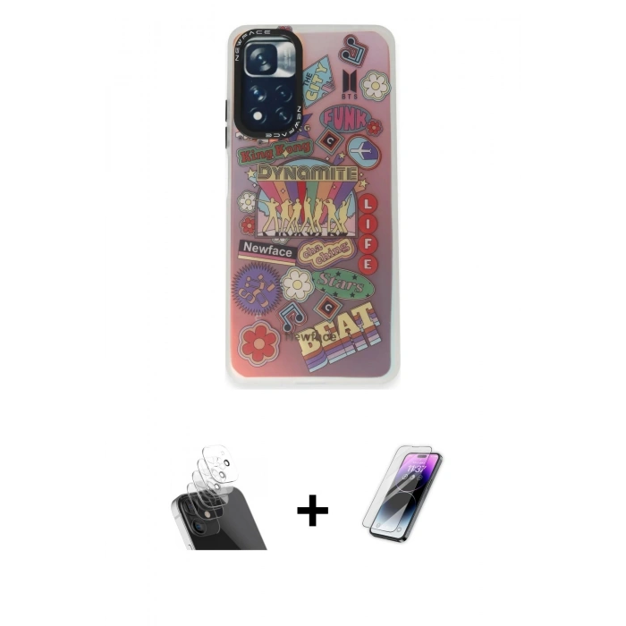 MARSİLYAN™- Redmi Note 11 Pro Kılıf Siluet Çizgi Koleksiyonu - Şeffaf Pasifik Cam Ekran Koruyucu + Kamera Lens Koruma Cam - SF