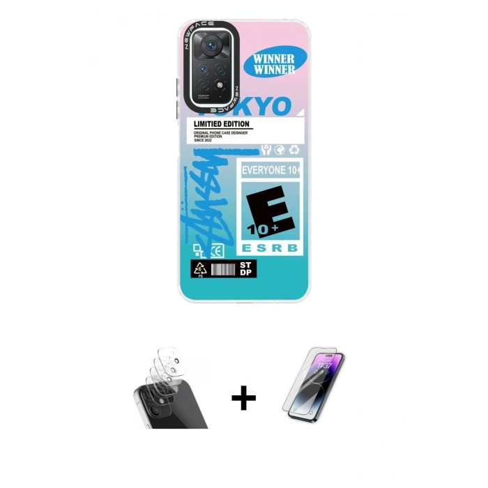 MARSİLYAN™- Redmi Note 11 Pro Kılıf Siluet Çizgi Koleksiyonu - Şeffaf Pasifik Cam Ekran Koruyucu + Kamera Lens Koruma Cam - SF
