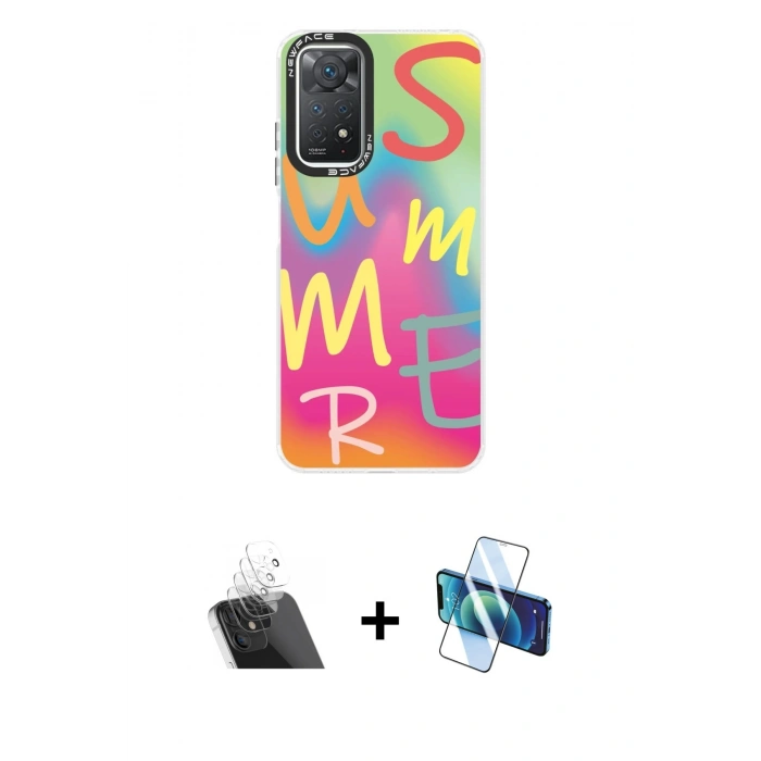 MARSİLYAN™- Redmi Note 11 Pro Kılıf Siluet Çizgi Koleksiyonu - Siyah 3D Antistatik Cam Ekran Koruyucu + Kamera Lens Koruma Cam - SF