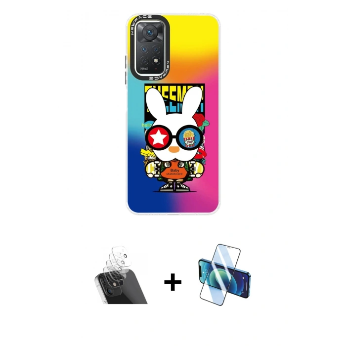 MARSİLYAN™- Redmi Note 11 Pro Kılıf Siluet Çizgi Koleksiyonu - Siyah 3D Antistatik Cam Ekran Koruyucu + Kamera Lens Koruma Cam - SF
