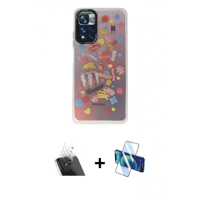 MARSİLYAN™- Redmi Note 11 Pro Kılıf Siluet Çizgi Koleksiyonu - Siyah 3D Antistatik Cam Ekran Koruyucu + Kamera Lens Koruma Cam - SF