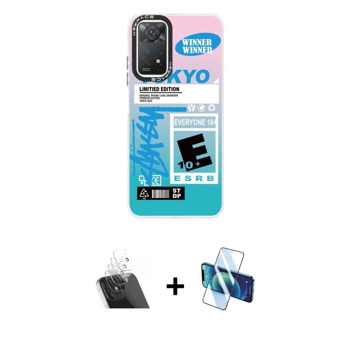 MARSİLYAN™- Redmi Note 11 Pro Kılıf Siluet Çizgi Koleksiyonu - Siyah 3D Antistatik Cam Ekran Koruyucu + Kamera Lens Koruma Cam - SF