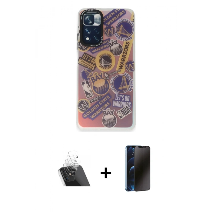 MARSİLYAN™- Redmi Note 11 Pro Kılıf Siluet Çizgi Koleksiyonu - Siyah 3D Antistatik Hayalet Cam Ekran Koruyucu + Kamera Lens Koruma Cam - SF